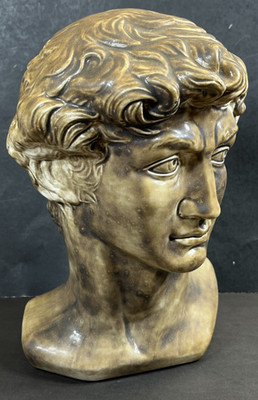 Michelangelo Bust King David Head Glazed Ceramic Statue 11'' Vintage Classical