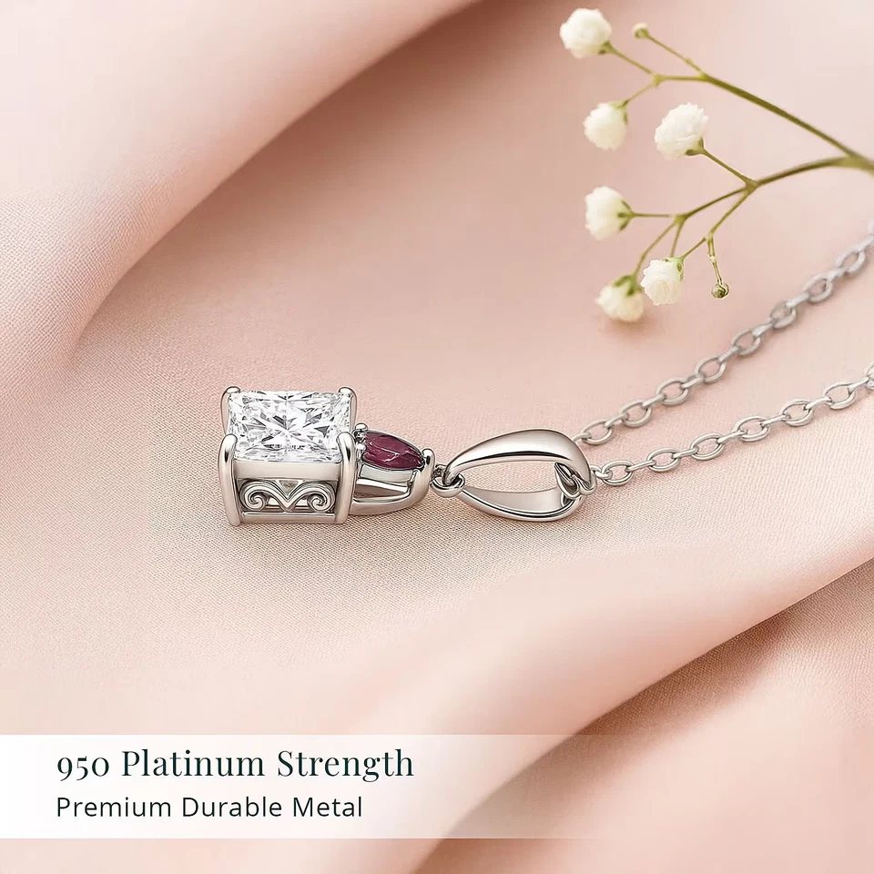 Lab Grown Diamond E-F VS Rubellite 2.15 ct Pendant Necklace 950 Platinum 20In - Image 3 of 4