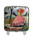 Art Deco Gwenda Pulver Kompakt Folienrücken Bild Reifrock Dame um 1930