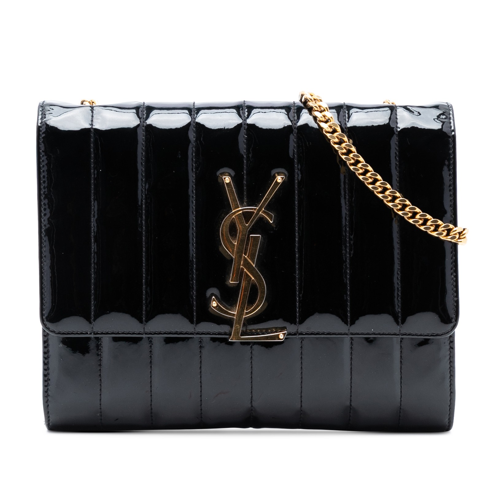Saint Laurent Medium Patent Vicky Crossbody Pre-Loved Bag Black