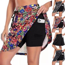 Womens Pocket Skorts Summer Beach Drawstrings Shorts Yoga Skirts Dress Plus Size