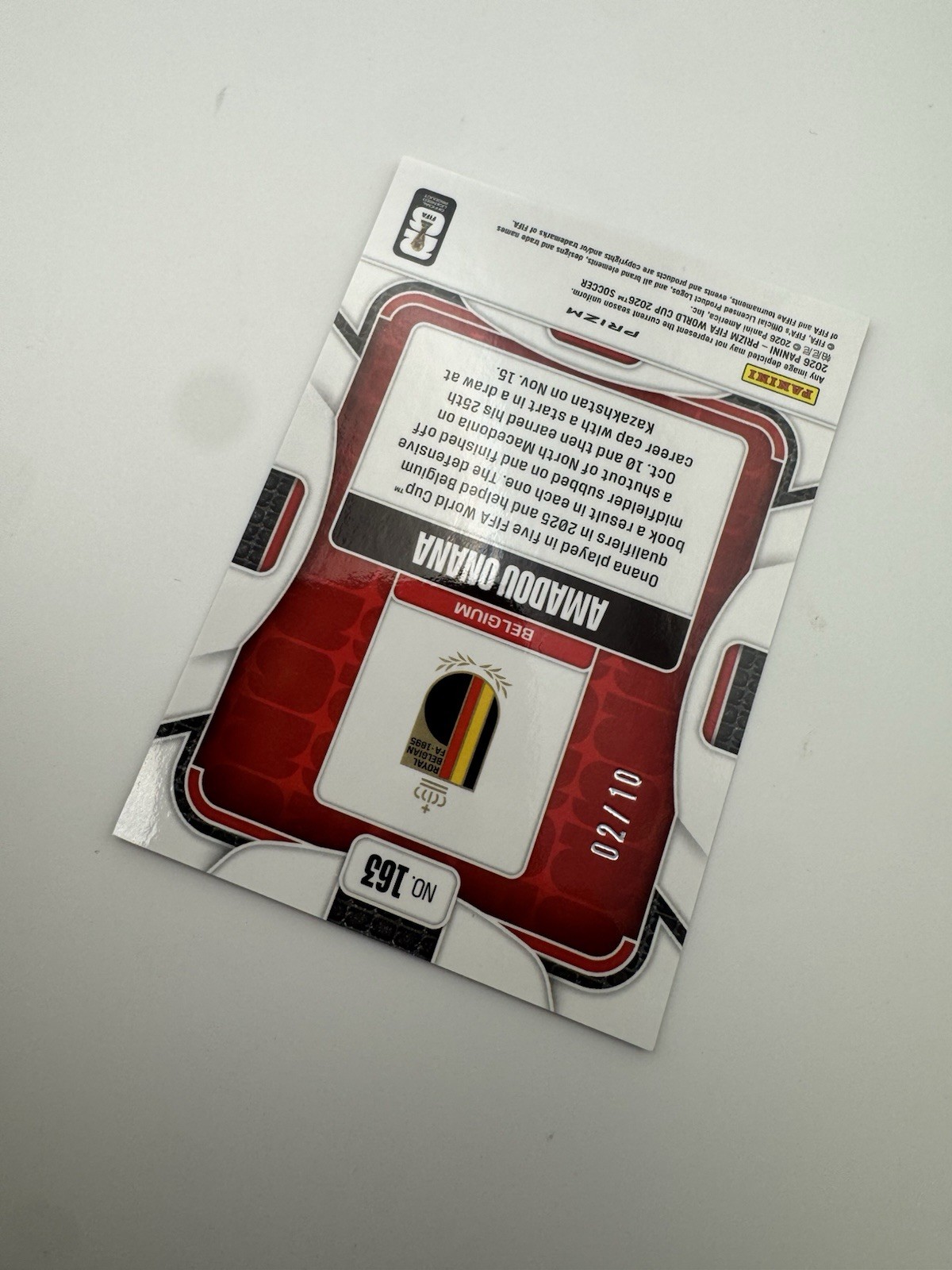 2026 Panini Prizm FIFA World Cup Amadou Onana Gold Prizm #163 /10 Belgium SSP view 9