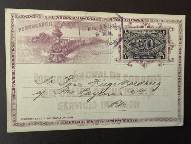 Guatemala 1 cent Train Postal Card used Internally for German Club Meeting