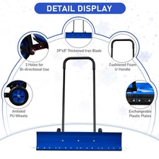 39in Wide Snow Pusher Shovel for Driveway with Wheels Heavy Duty Snow Plow Shove