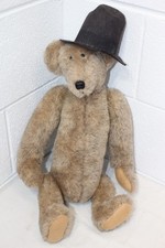 Vintage 19" Jointed Teddy Bear Stuffed Plush w/ Felt Top Hat Feet/Hands EUC