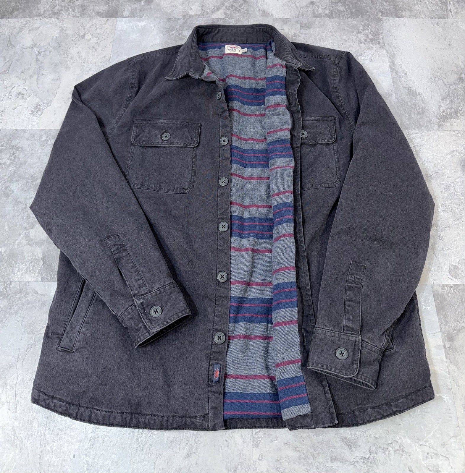 Faherty Jac-Shirt Jacket Blanket Lined CPO Canvas Cotton Button Up Shacket Men L