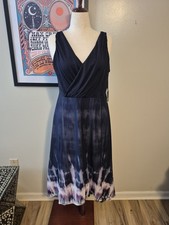 Vera Wang Simply Vera NWT Blue Purple White Tie Dye Hi Low Midi Dress Size L NWT