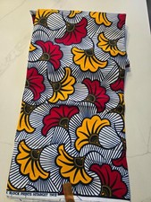 African Ankara Fabric Red Yellow Floral Fan Print Premium Wax Material Per Yard