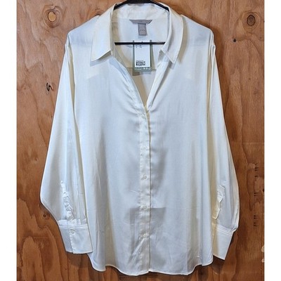 NWT H&M Shirt Women's XXL Cream Satin Minimalist Neutral Corpcore Professional