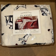 Charter Club Home cotton Flannel Twin Sheet Set Ivory With Playful Dogs