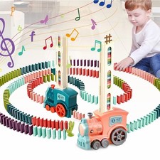 Electric Domino Train Car Set With Sound  Light Automatic Laying Dominoes Block