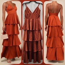 LULUS Going with Elegance Rust Brown Satin Tiered Maxi Dress Size MEDIUM**NWOT*