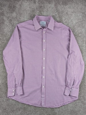 Charles Tyrwhitt Slim Fit Hemd 18 /37 Lila Weiß Hahnentritt Baumwolle