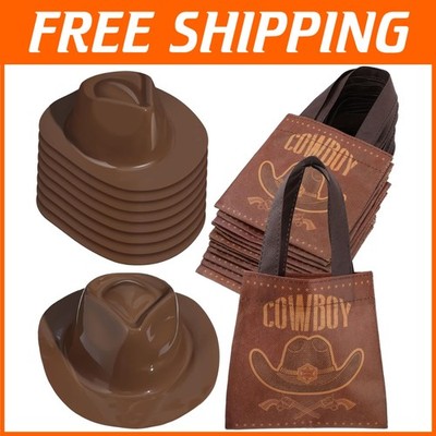 Western Cowboy Party Set - 24 Pcs Hats & Fabric Bags