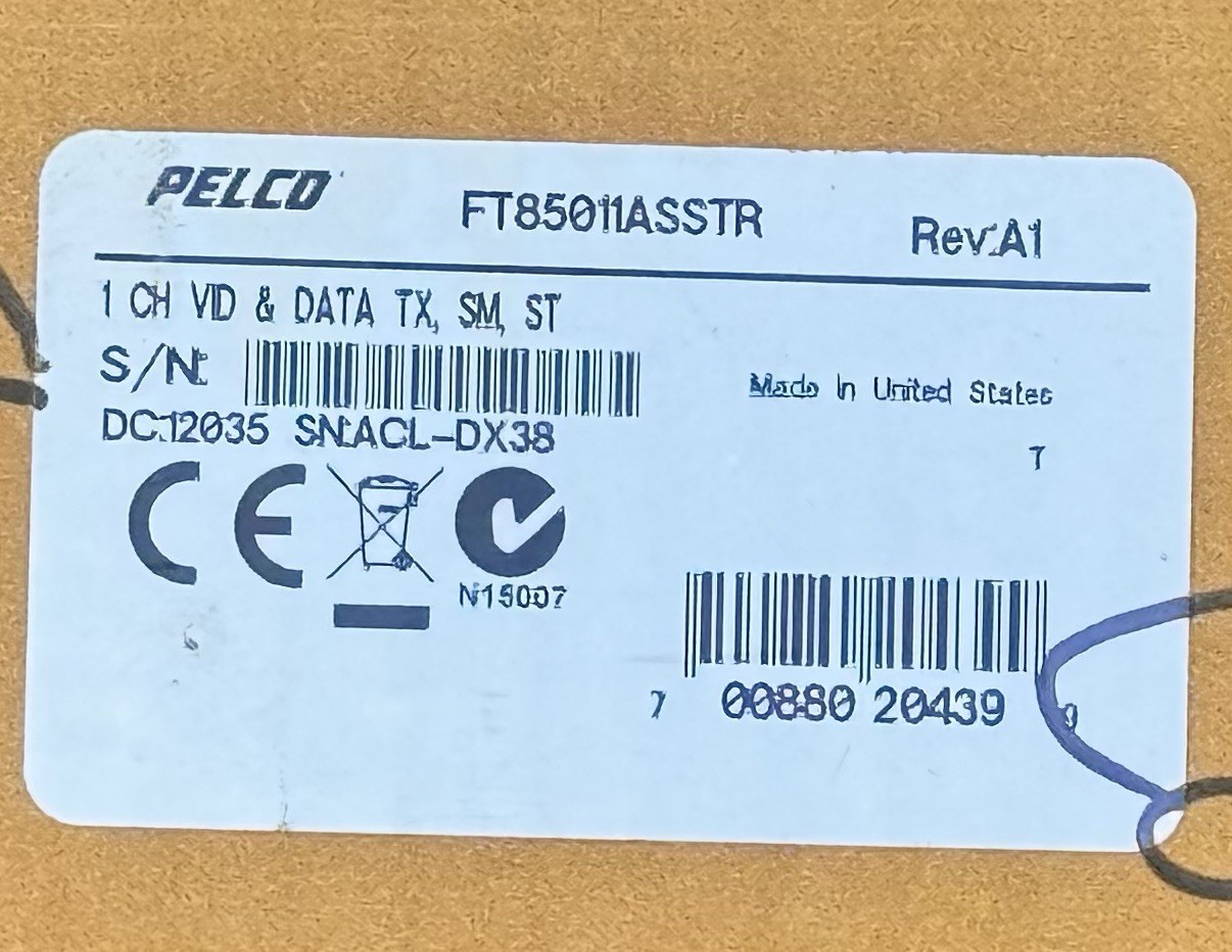 Pelco FT85011ASSTR Single Mode-1 Video, 1 Data, 8bit Fiber T