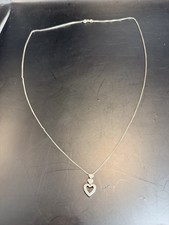 Sterling Silver 925 Italy Double Heart Necklace CZ Pendant