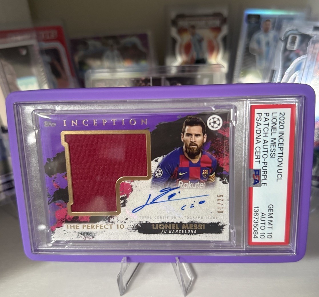 2020-21 Topps Inception Lionel Messi Purple Patch Auto 01/25 PSA 10 AUTO 10 view 1