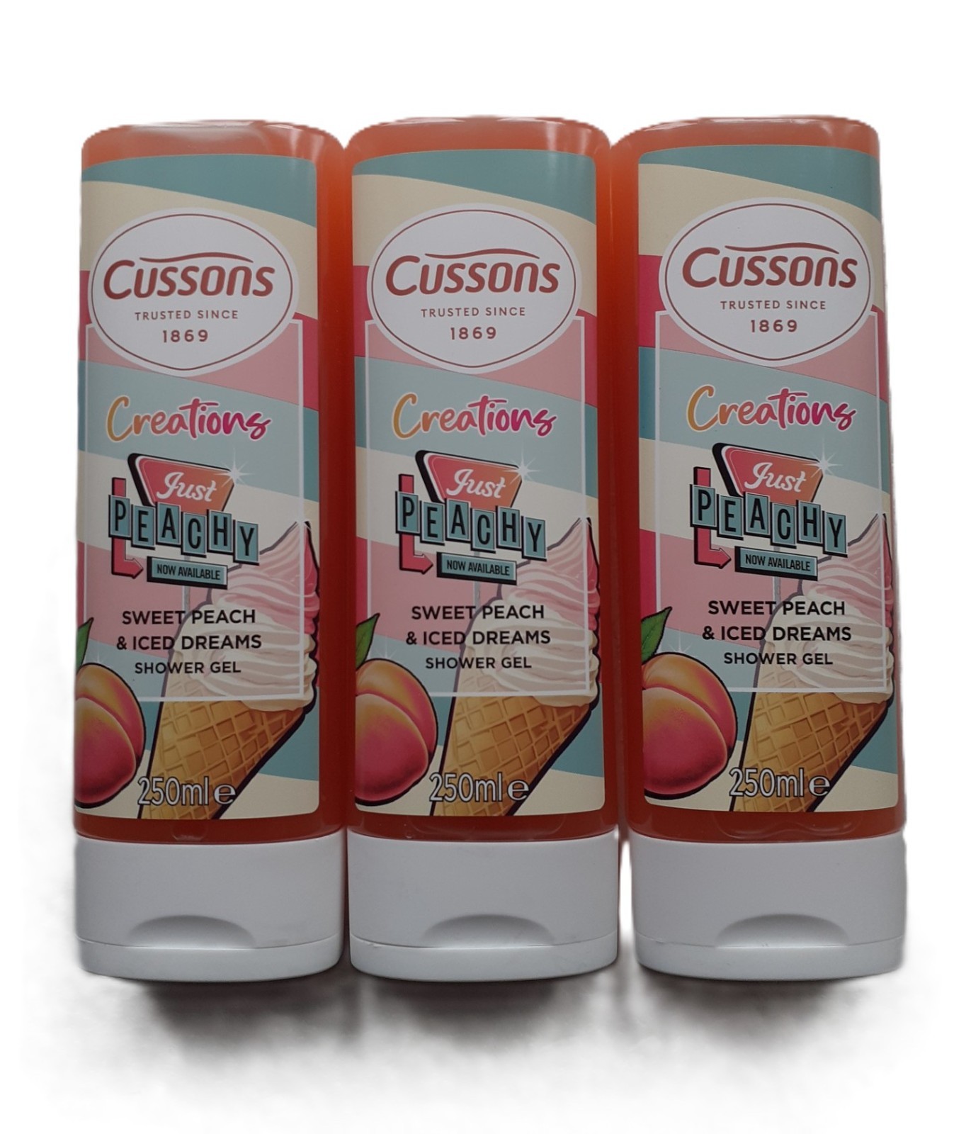 CUSSONS JUST PEACHY SWEET PEACH &ICED DREAMS SHOWER GEL  3x 250ml
