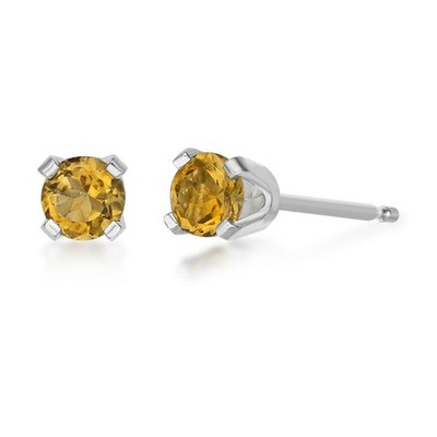 14K Weißgold runde Citrin Ohrstecker für Damen mit Push Backs - 3 mm