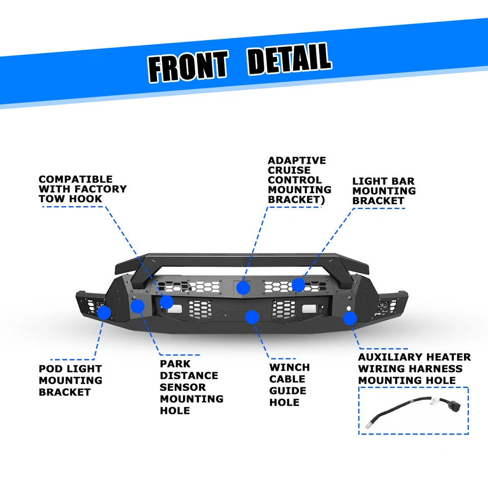 Black Front Bumper For 2022-2025 Chevy Silverado 1500 w/2*LED Lights Kit Foto 2 de 4
