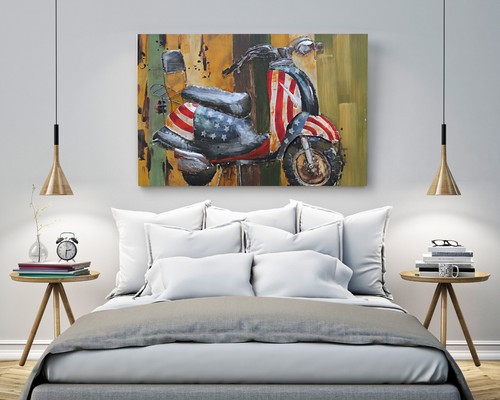 Hand Painted 3D Moped Wall Art Patriotic Scooter Acrylic Metal Home Decor - Picture 8 of 10