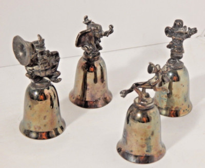 4 Disney NE Collectors Society Bells Silver Plated Pewter Goofy Dumbo Timothy
