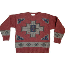 Vtg Deans Sweater 100 Shetland Wool Handknit Embroidery Multi-Color Size m
