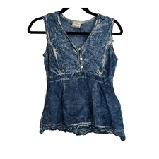 Vintage Greater Good Network Acid Wash Blue Tie Dye Sleeveless Top Boho Womens L