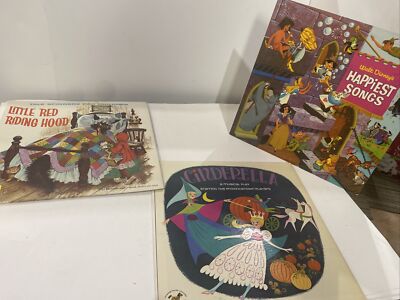 Walt Disney Vinyl Album LOT  Happiest Songs Little Red Riding Cinderella RARE