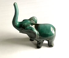 Blue Mountain Pottery Vintage Elephant Figurine Beautiful Blue-Green Glaze 4 in.