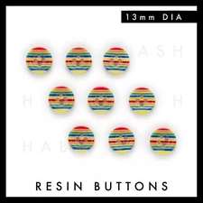 Set of 6 Primary Bold Rainbow Stripe 13mm Resin Buttons - 4 holes