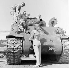 WW2 WWII Photo World War Two Kids Play on M4 Sherman Tank US Army  / 3340