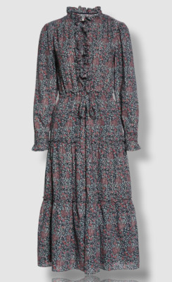 $395 LA Vie Rebecca Taylor Women's Blue Lilou Print Midi Dress Size Small