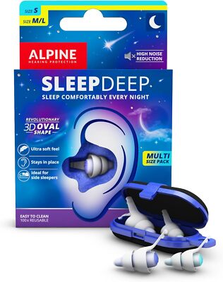 Alpine SleepDeep Weiche Ohrstöpsel zum Schlafen, Größe S+M/L, 3D-Ovalform