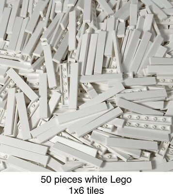 Lego 50 Pieces White Tile 1x6 / City Smooth Finishing Surface Building Parts