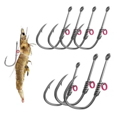 10-20pcs Live Shrimp Bait Hooks Fixed Hooks Carbon Steel Barbed with Holes