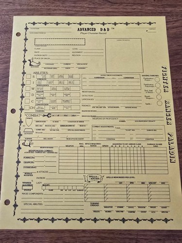 AD&D REF2 Player Character Record Sheet Singles Fighter/Ranger/Paladin TSR - Picture 2 of 5