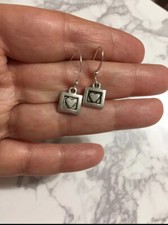 4 Pairs Lot Silver Small Heart Square Dangle Earrings