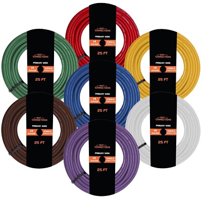 14 Ga Car Audio Primary Wire (25ft 7 Rolls)  Remote, Power/Ground Electrical