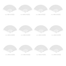 Dozen 12 Folding Hand Fans White