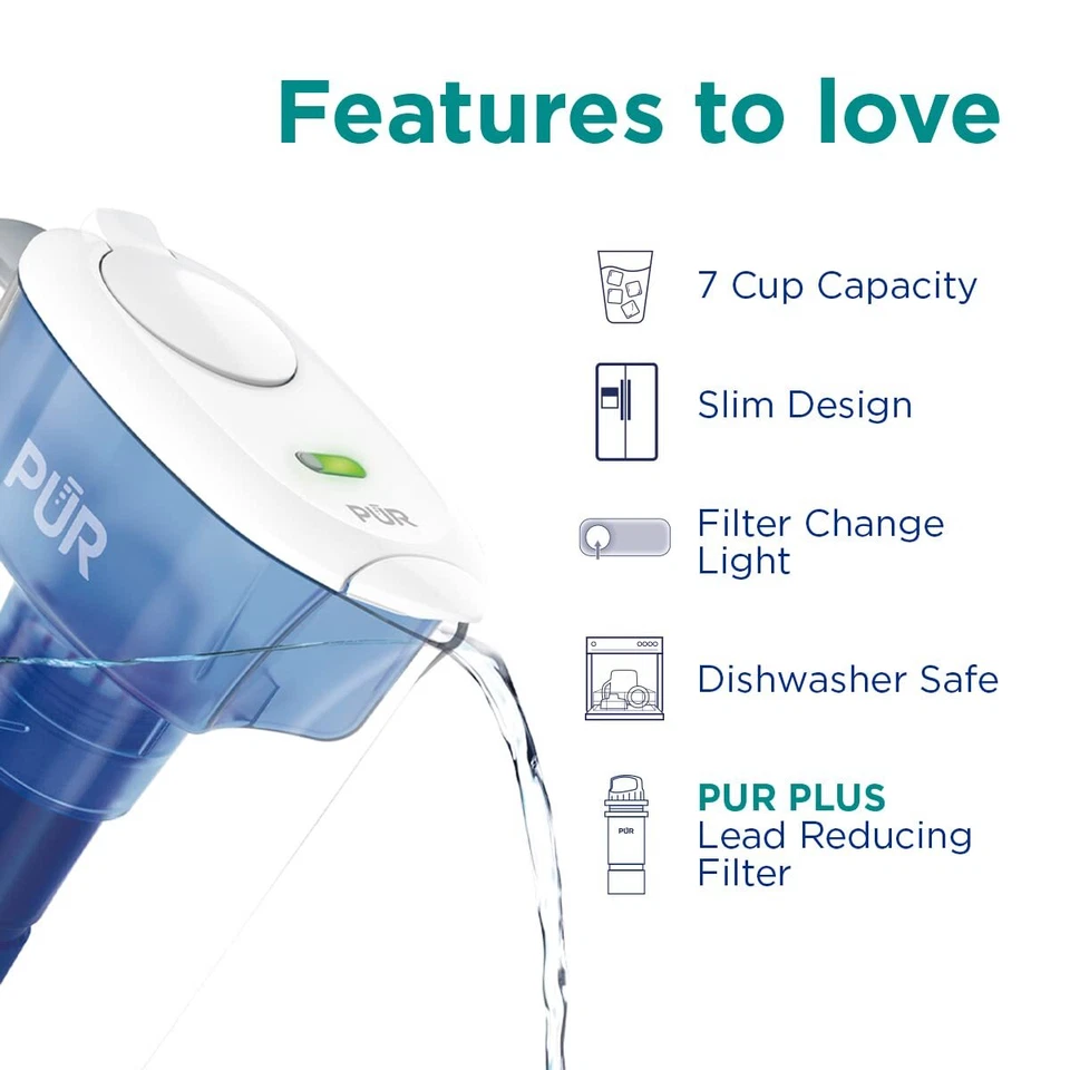 PUR PLUS 7 Cup Water Filter Pitcher White NSF Certified Lead Reduction Filter - Image 2 of 4