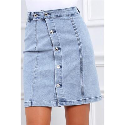 Damen Highwaist Jeansrock mit Knopfleiste Hellblau #RO557