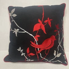 Square Floral Bird Red Black Asian Style Throw Decorative Bed Couch Pillow 15x15