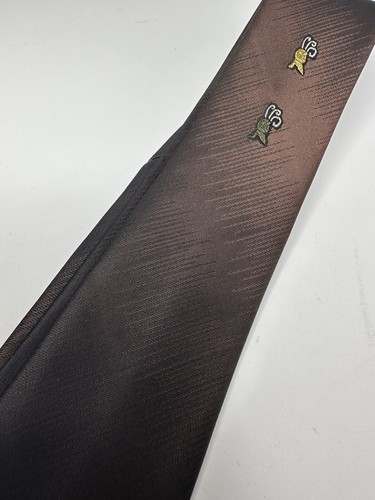 Vintage 1950 1960 Brown Black tie with embroidery Retro Mid century Mad Men - Picture 5 of 11
