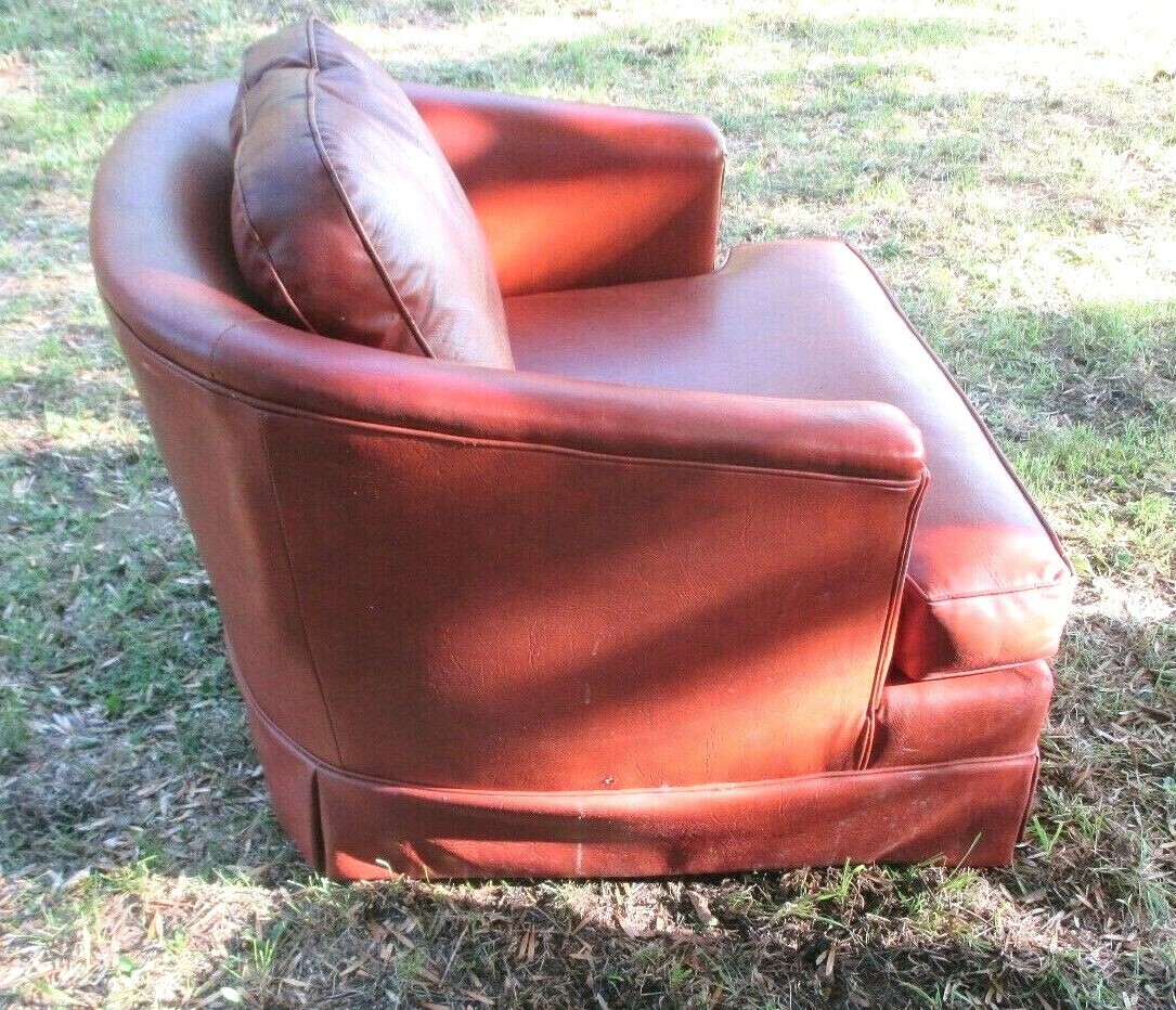 PAIR OF MID CENTURY MODERN FAUX LEATHER BARREL BACK TUB CHAIRS eBay