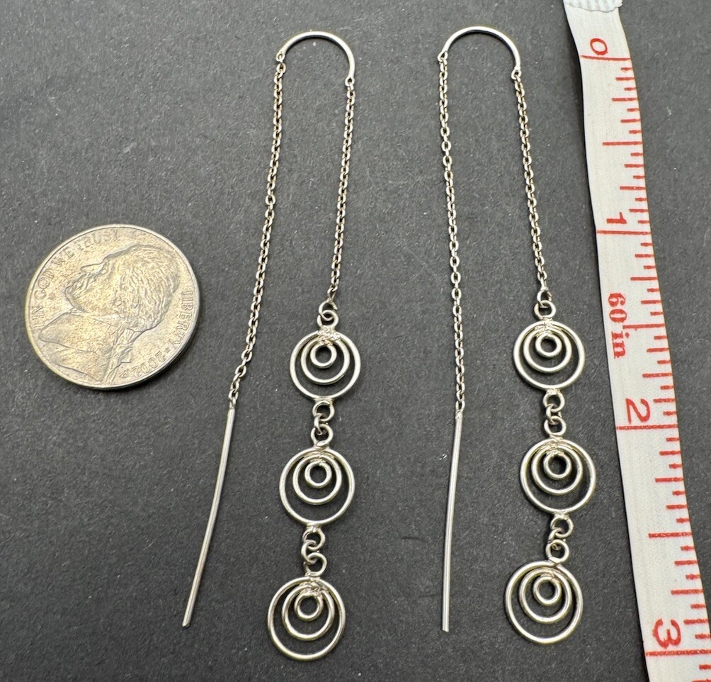Sterling Silver 925 Triple Circle Threader 3” Ear… - image 6
