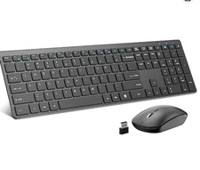 Wireless Keyboard and Mouse Combo, Aluminum Full Size Silent Slim 2.4G USB Keybo