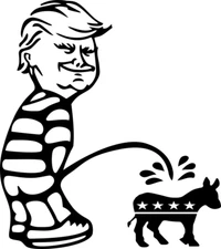 Trump pee piss on Democrat party donkey funny political sticker
