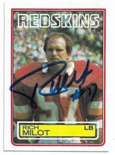RICH MILOT Autographed Signed 1983 Topps Football card Washington Redskins COA