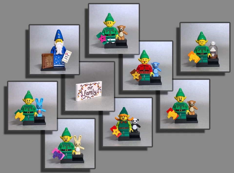 LEGO® Figuren Weihnachten Wichtel Elf Zauberer Teddy Hase Lebkuchenhaus